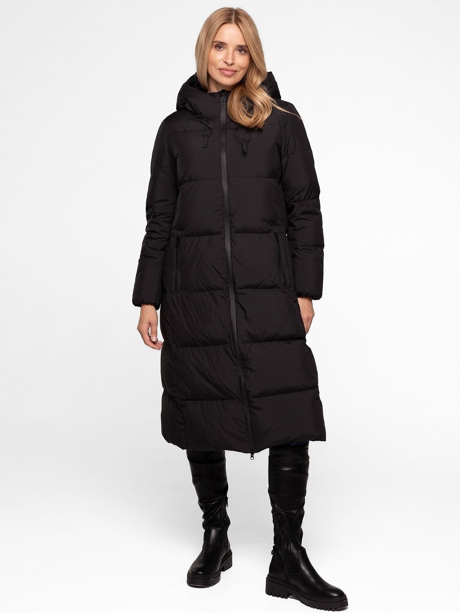 DŁUGA PIKOWANA KURTKA DAMSKA Z NATURALNYM WYPEŁNIENIEM