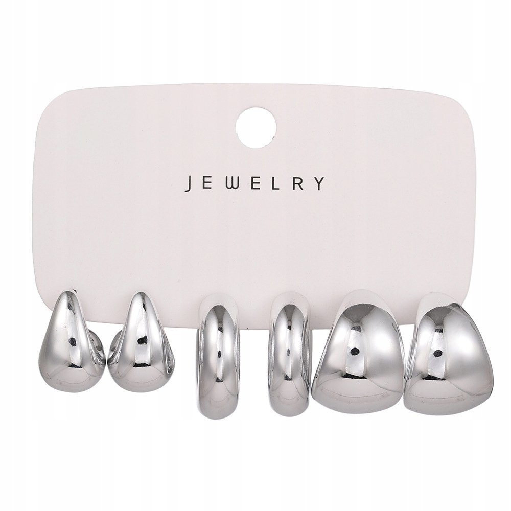 elegancki KOMPLET KOLCZYKÓW damskich kolor srebrny SZTYFTY WKRĘTY modne