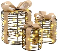 Ozdoby bożonarodzeniowe - vidaXL Dekoracja Pudełka Prezentowego 3 pcs Ciepła biel rattan - miniaturka - grafika 1