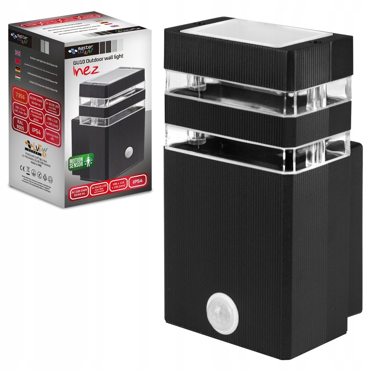 Kinkiet zewnętrzny lampa ogrodowa CZUJNIK RUCHU elewacyjna ścienna GU10 LED