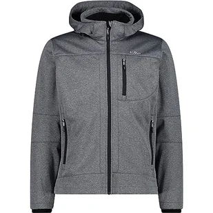 CMP męska kurtka Softshell melanżowa z odpinanym kapturem, Czarny Mel.-Ice, 46 - Kurtki męskie - miniaturka - grafika 1