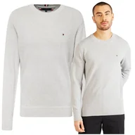 Swetry męskie - Szary Sweter Męski Premium Elegancki Tommy Hilfiger Bawełna Ładny r.L - miniaturka - grafika 1