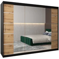 Szafy - Szafa przesuwna trzydrzwiowa garderoba z lustrem i półkami Verona 4 250 artisan sonoma czarna biała - miniaturka - grafika 1