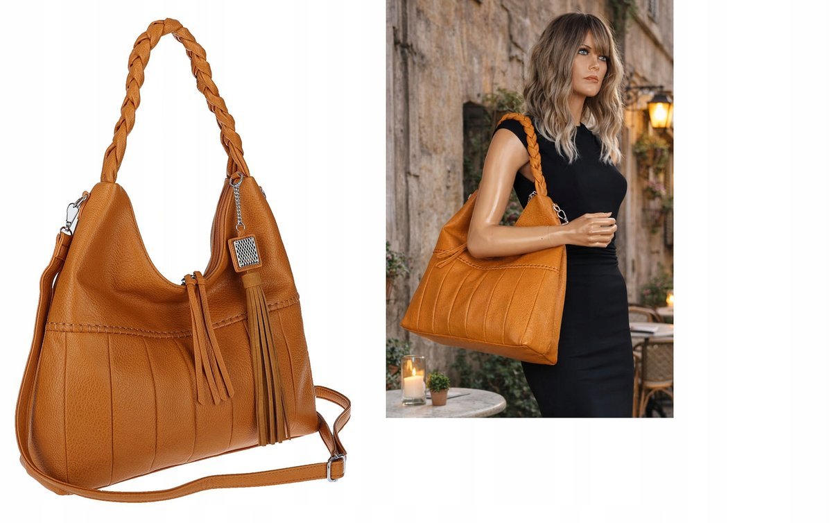 Torebka Damska Listonoszka Worek Shopper Torba na Ramię H8920 Brązowa