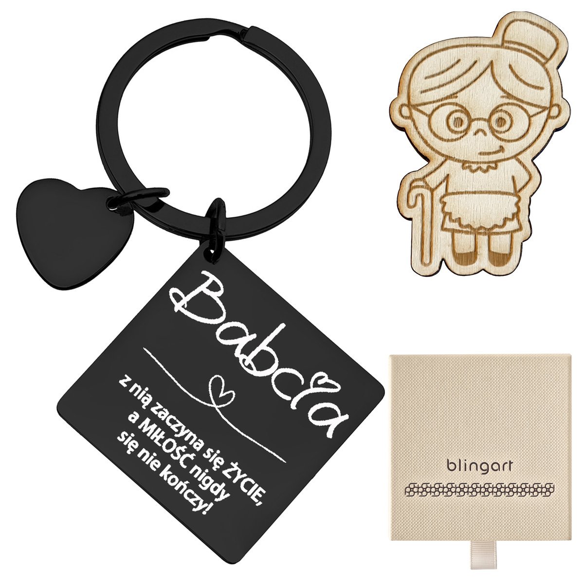 Brelok do kluczy z grawerem KWADRAT serduszko KOLO