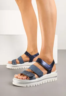Granatowe Sandały na Grubej Podeszwie z Metalicznymi Wstawkami Wenne - Sandały damskie - miniaturka - grafika 1