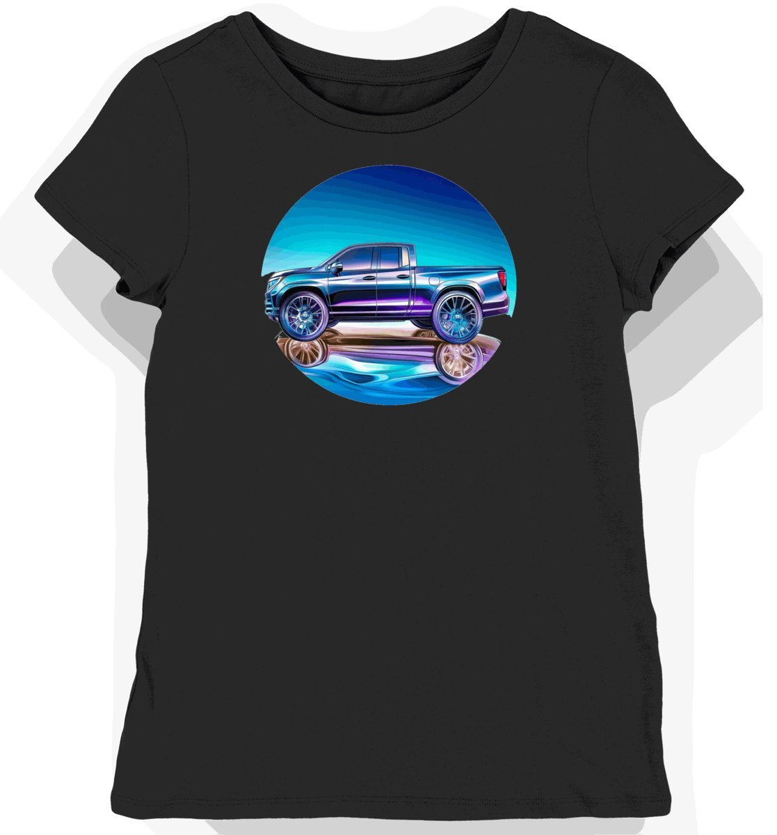 Koszulka damska czarna z motywem eleganckiego autorskiego pickupa XS