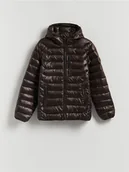 Kurtki męskie - Reserved - Pikowana kurtka z kapturem - ciemnobrązowy - miniaturka - grafika 1