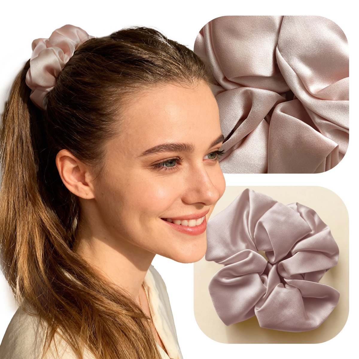 GUMKA SCRUNCHIE DO WŁOSÓW 100% JEDWAB NATURALNY MORWOWY RÓŻOWA 16MOMME 5CM