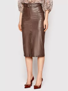 Spódnice - Sisley Spódnica z imitacji skóry 48WPL0009 Brązowy Regular Fit - grafika 1
