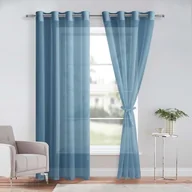 Firany i zasłony dla dzieci - DWCN Sheer Przezroczysta zasłona z woalu, na przelotkach, do salonu, pokoju dziecięcego, sypialni, ciemnoniebieska, 225 x 140 cm (wys. x szer.), 2 sztuki - miniaturka - grafika 1