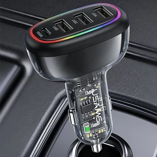 USAMS Ład. sam. 1xUSB-C 3xUSB-A C34 48W 3A+C PD Fast Charge czarny/black CC170CC01 (US-CC170) - Ładowarki samochodowe - miniaturka - grafika 17