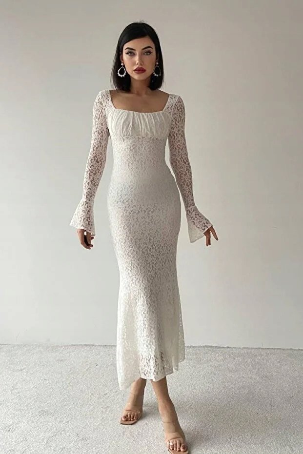 ELEGANCKA DŁUGA SUKIENKA Z KORONKI Z DŁUGIM RĘKAWEM 40 5GA*