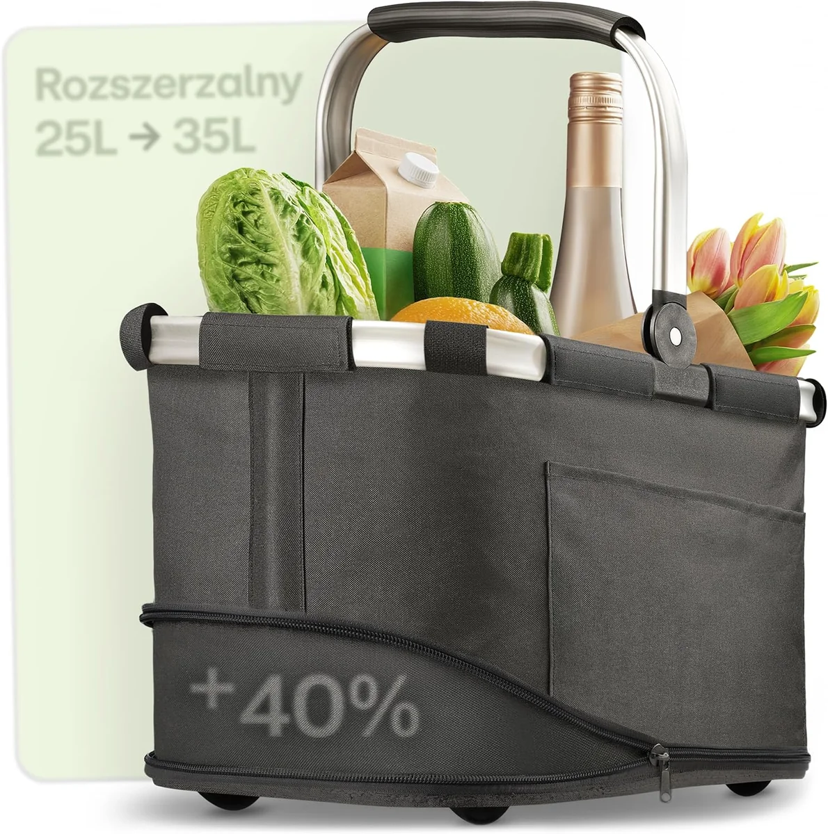 KOSZ SKŁADANY NA ZAKUPY ROZSZERZANY CZARNY / DUŻY