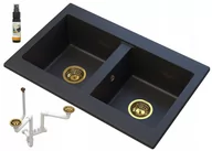 Zlewozmywaki - Granitan Czarny Zlewozmywak Granitowy Z Drobinkami Złotego - miniaturka - grafika 1