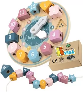Drewniany ZEGAR SORTER zabawka do nauki na zegarze KLOCKI Z CYFRAMI Viga 18m+ montessori - Zabawki sensoryczne - miniaturka - grafika 1