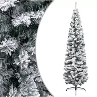 Choinki - vidaXL Smukła, sztuczna choinka, zielona, ośnieżona, 240 cm, PVC - miniaturka - grafika 1