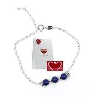Bransoletka – LAPIS LAZULI, Srebro p.925, Metalowa Karta Miłości z Grawerem - Bransoletki - miniaturka - grafika 1