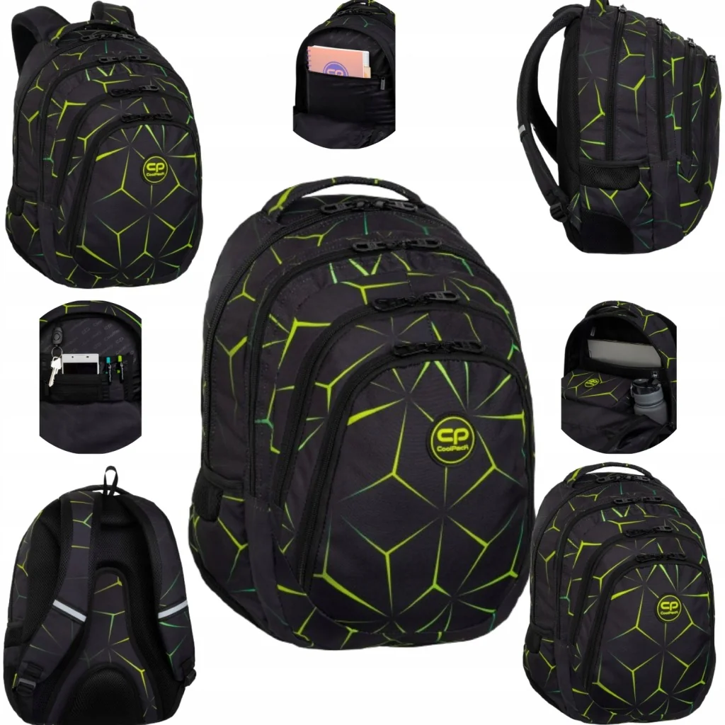 PLECAK SZKOLNY WIELOKOMOROWY COOLPACK CZARNY MLODZIEZOWY ZIELONY 28 L
