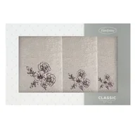 Ręczniki - Komplet ręczników w pudełku 3szt. Melani beżowy brązowy kwiaty 400 g/m2 Eurofirany - miniaturka - grafika 1