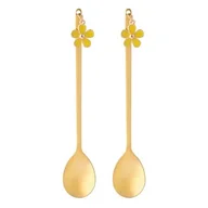 Łyżeczki - Komplet 2 łyżeczek z ozdobną końcówką żółty kwiatek 13,5 x 2,5 cm złoty - miniaturka - grafika 1
