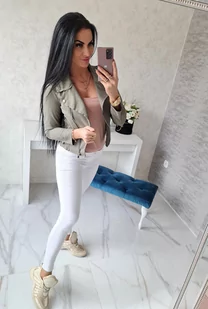 DAMSKA RAMONESKA ZAMSZOWA CANDY KHAKI - etnee - Kurtki damskie - miniaturka - grafika 1