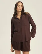 Piżamy damskie - Piżama damska długi rękaw Corenso Esotiq ciemny brąz M - miniaturka - grafika 1