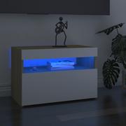 Szafki RTV - vidaXL Szafki pod TV z LED, 2 szt., biel i dąb sonoma, 60x35x40 cm - miniaturka - grafika 1