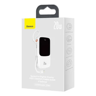 Baseus Qpow Digital Display powerbank z szybkim ładowaniem 10000mAh 20W QC/PD/SCP/FCP z wbudowanym kablem Lightning biały - Powerbanki - miniaturka - grafika 7