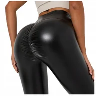 Legginsy - Legginsy Skórzane A La Skóra Push Up Czarne - Xl - miniaturka - grafika 1