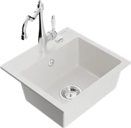 Zlewozmywaki z baterią - Mexen Milo zlewozmywak granitowy 1-komorowy z baterią kuchenną Carla, biały - 6505-20-670700-00 - miniaturka - grafika 1