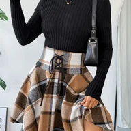 Spódnice - TEMU Elegancka i seksowna spódnica w kratę w stylu vintage z wysokim stanem - miniaturka - grafika 1