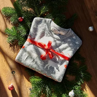 Swetry damskie - Reserved - Sweter ze świątecznym motywem - Szary - grafika 1