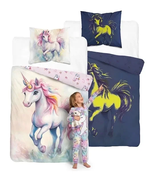 Pościel Świecąca w ciemności 160x200 Jednorożec Unicorn