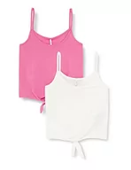 Koszulki i topy damskie - ONLY Women's ONLMAY S/L REG Short Knot JRS 2PK Top, Super Pink/Pack: Cloud Dancer, S - miniaturka - grafika 1