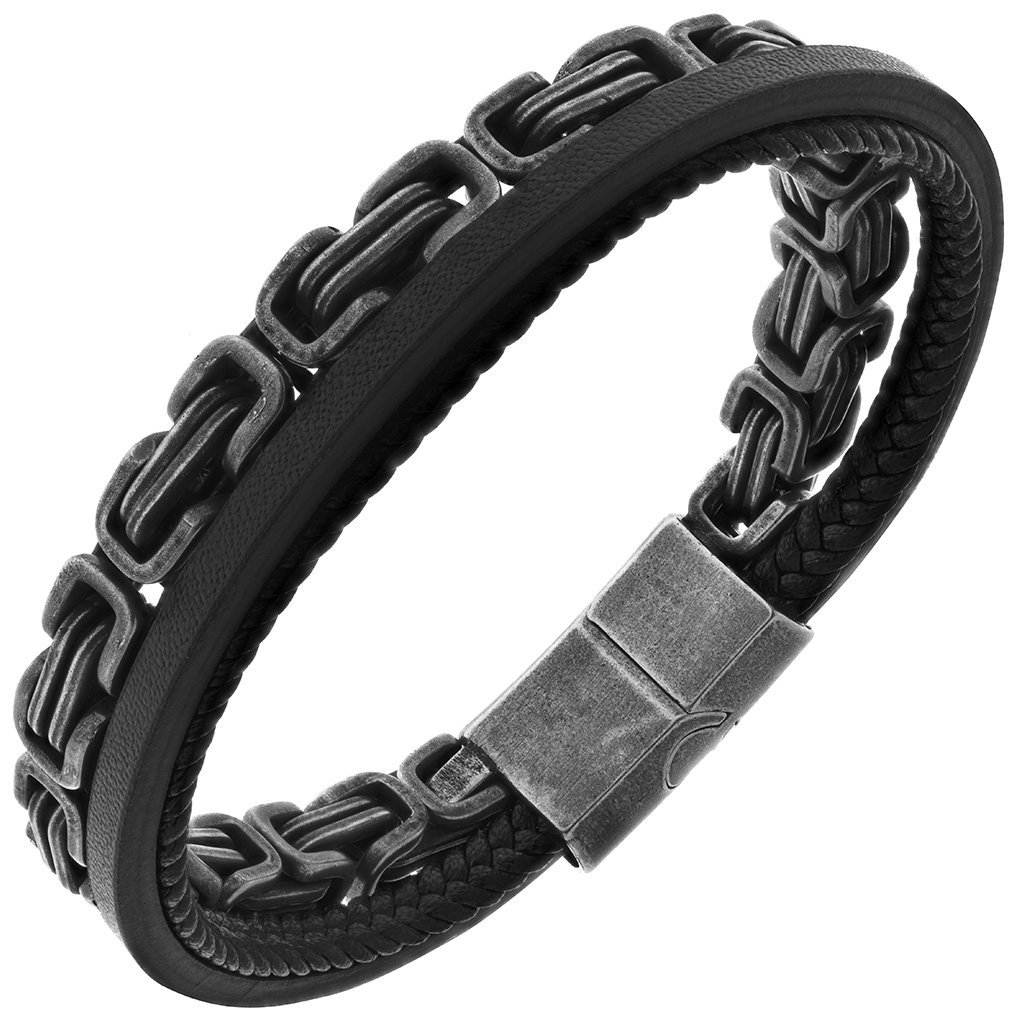 Bransoletka MĘSKA skóra + stal SPLOT KRÓLEWSKI