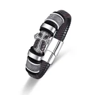 Bransolety męskie - Bransoletka męska pleciona z srebrnym krzyżem Zapięcie magnetyczne 19cm - miniaturka - grafika 1