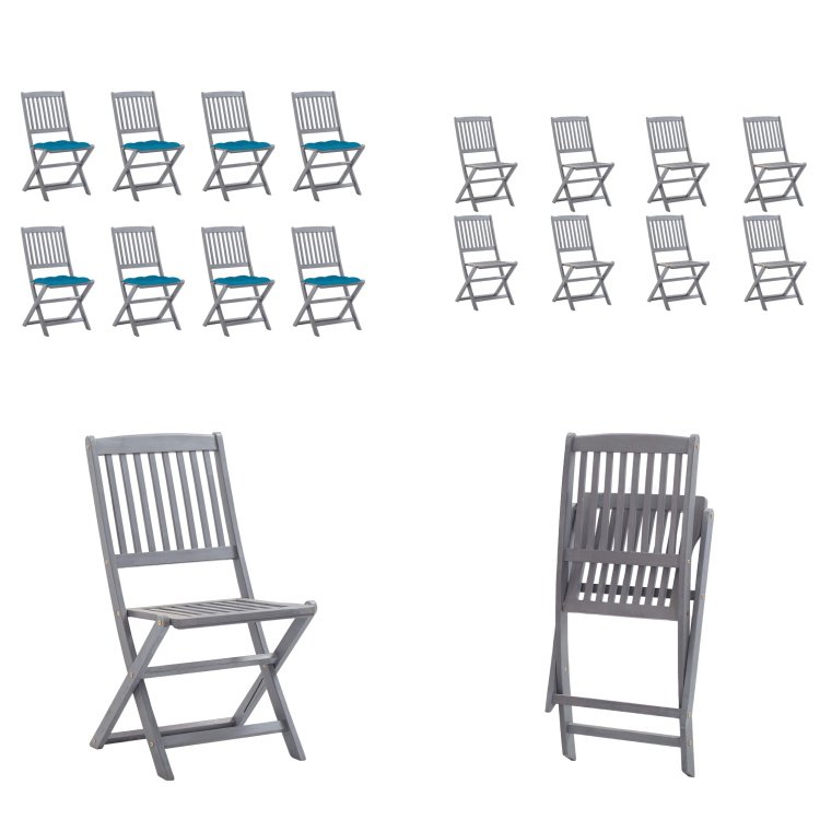 vidaXL Składane krzesła ogrodowe 8 szt. z poduszką z litego drewna akacjowego - Krzesło ogrodowe - Krzesła ogrodowe - Drewniane krzesło ogrodowe - Drewniane krzesła ogrodowe