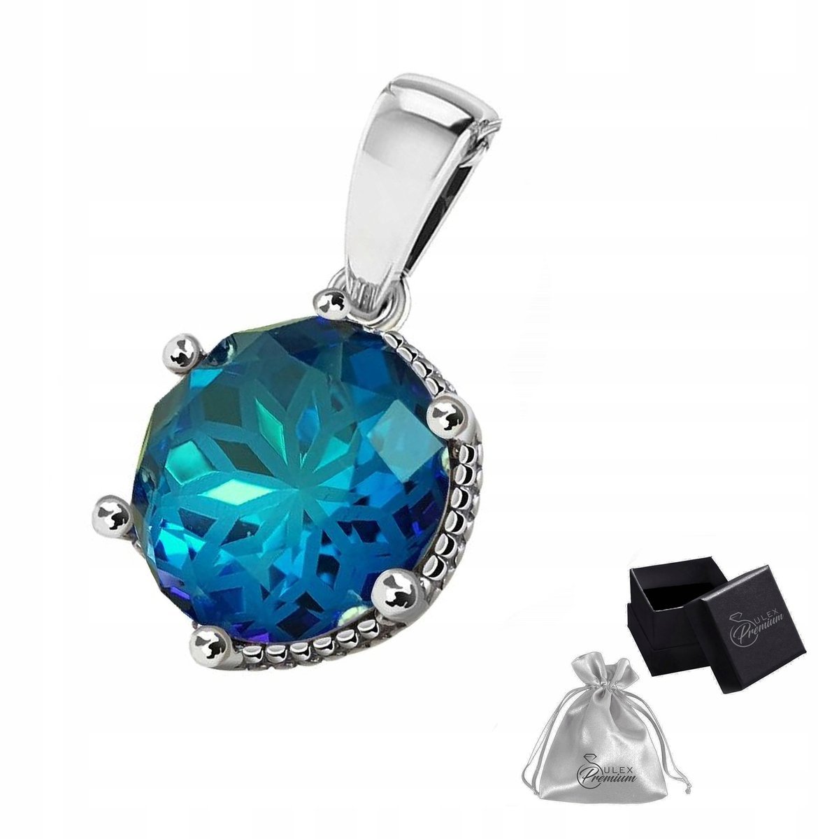 Zawieszka srebrna pr. 925 Elegancki Wisiorek z Kryształem BERMUDA BLUE
