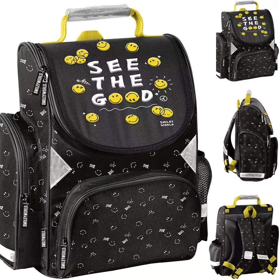 Tornister Plecak Szkolny Do 1 Klasy Czarny Emotikony Emotki Smiley