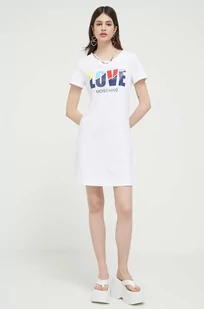 Love Moschino sukienka bawełniana kolor biały mini prosta - Sukienki - miniaturka - grafika 1