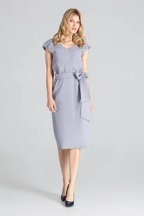 Elegancka SUKIENKA z paskiem materiałowym | rozcięcie na nodze | Szara M - Sukienki Elegancka SUKIENKA z paskiem materiałowym | rozcięcie na nodze | Szara M - Sukienki - miniaturka - grafika 1