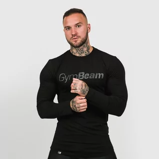 Koszulki sportowe męskie - GymBeam Koszulka Long Sleeve Leisure Black - grafika 1