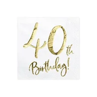 Dekoracje i nakrycia stołu na imprezę - PartyDeco Serwetki 40th Birthday, biały, 33x33cm SP33-77-40-008 - miniaturka - grafika 1