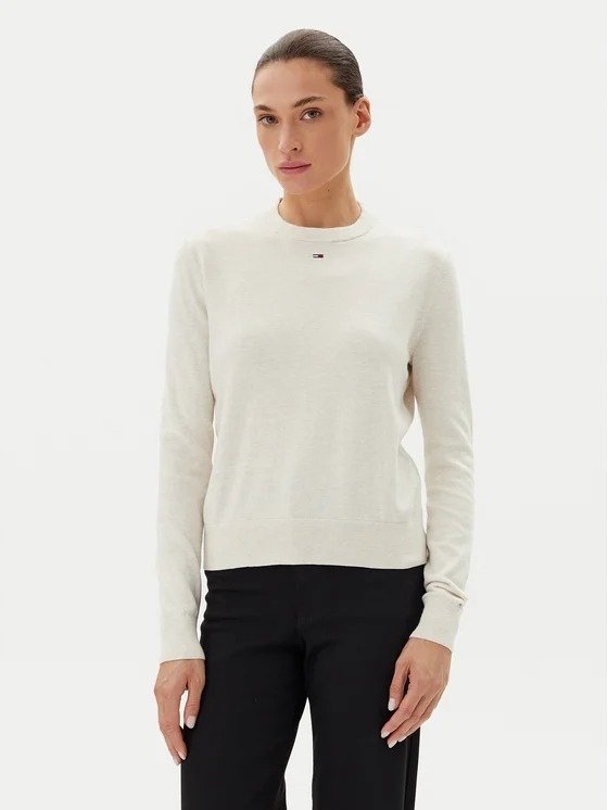 TOMMY HILFIGER KLASYCZNY SWETER BAWEŁNIANY Z GOLFEM ECRU S 17AA