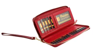 Portfel Damski Skóra Naturalna PETERSON Duży Z Metalowym Suwakiem Piórnik PTN CR-781 RFID CZERWONY LAKIEROWANY SKÓRA WĘŻA - Portfele - miniaturka - grafika 6