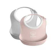 Śliniaki i fartuszki - BABYBJORN - 2 małe śliniaczki - Grey / Powder Pink - miniaturka - grafika 1