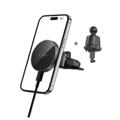 Ładowarki samochodowe - TECH-PROTECT MM15W-V5 MAGNETIC MAGSAFE CD & VENT CAR MOUNT WIRELESS CHARGER 15W BLACK/BLACK - miniaturka - grafika 1