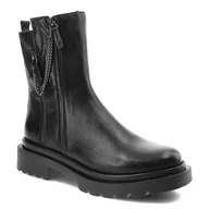 Botki damskie - Czarne Botki Nessi Wygodne Skórzane Buty Damskie - miniaturka - grafika 1