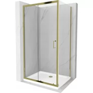 Kabiny prysznicowe - Mexen Apia kabina prysznicowa rozsuwana 100x70 cm, transparent, złota + brodzik Flat, biały - miniaturka - grafika 1